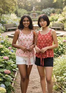 Cute Orange + Red Printed Peplum Tops (Set of 2)