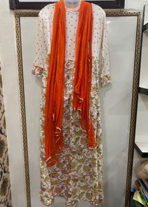 Floral Cotton Maxi Dress With Pants &amp; Dupatta