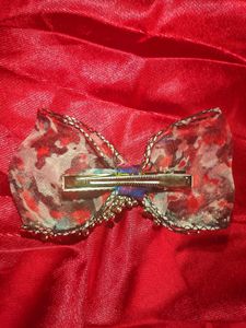 Floral Chiffon Hair Bow with Silver Beads