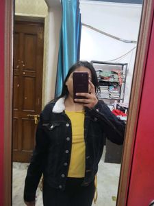Denim Jacket With Fur Collar