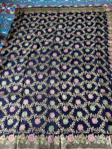 Elegant Navy Blue Banarasi Saree