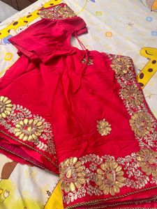 Rani Pink with Hand Embroidered Golden &amp; Silver Za