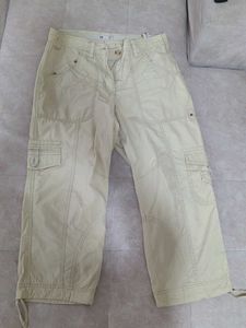 Beige Cargo Capri Pants