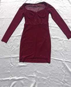 Contrast Sheer Mesh Sweetheart Neck Bodycon Dress