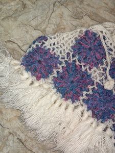 Multicolour Purple Based Wool Poncho