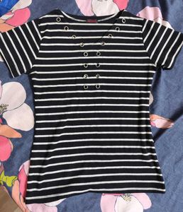 Striped Tee with Eyelet Detail