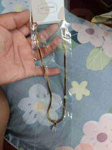 Gold Herringbone Chain with Cubic Zirconia Pendant