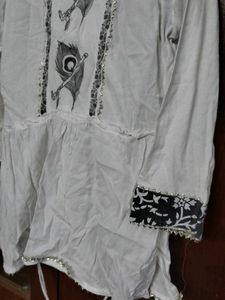 White Peacock Feather Top