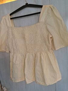 Beige Smocked Top