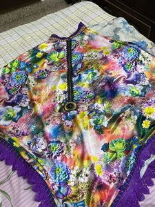Boho Fairycore Satin Shrug Maximalist Floral Print