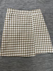 Brown And White Checkered Mini Skirt