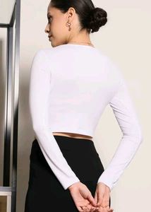 Chic White Long Sleeve Crop Top Size- M,L,XL