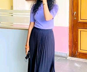 Women Navy Blue Pleated Maxi Skirt