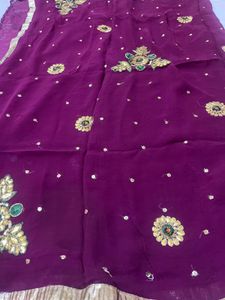 Royal Purple Embroidered Georgette Saree with Gold