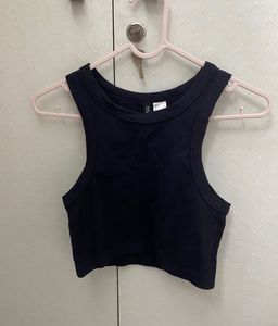 H&M Ribbed Crop Vest Top In Black