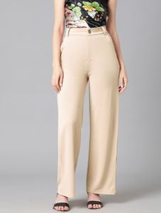 Beige Wide Leg Trousers