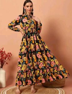 Elegant Women Floral Full Sleeve Printed Dress