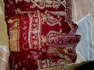 Bridal Saree With Heavy Golden Embroidery