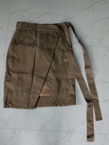 Khaki Wrap Skirt with Tie