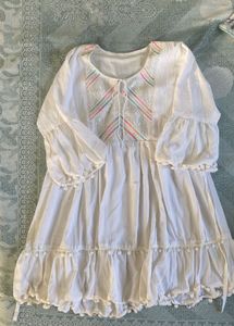 White Embroidered Pom-Pom Dress