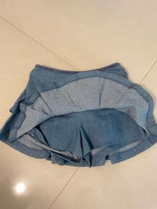 Cute Denim Ruffle Skirt with shorts attached