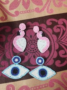 Beaded Flamingo & Eye Earrings