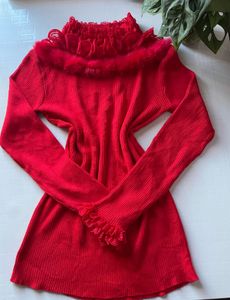✨🍒vintage core Red Ruffle Trim Top❤️✨