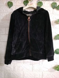 Black Velvet Zip-Up Hoodie