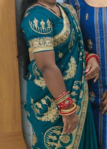 Elegant Teal Embroidered Saree