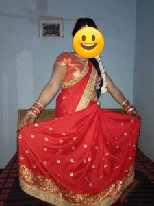 Tomato Red Colour Saree With Heavy Work