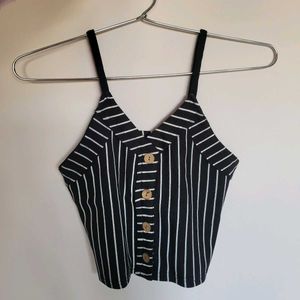 Black & White Striped Crop Top