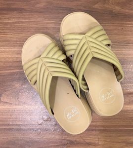 Beige Platform Cross Strap Sandals