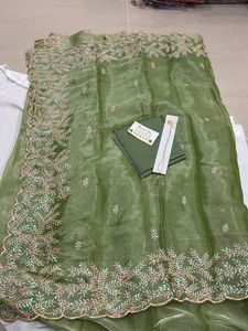 Elegant Green Embroidered Saree