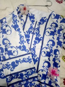 Blue &amp; White Printed Kurti