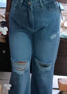 Ripped Wide-Leg Denim Jeans