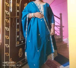 Teal Embellished Anarkali Kurta Set