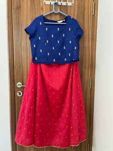Blue Crop top With Pink Skirt