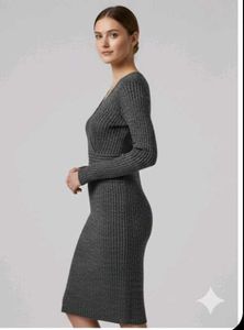 Elegant Gray Knit Midi Dress