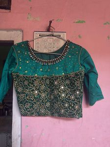 Embroidered Green Blouse and lengha
