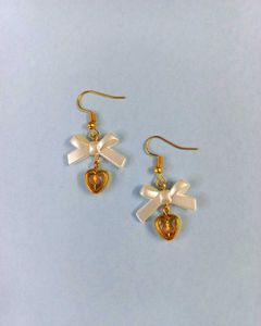 Beautiful Handmade Pearl Bow Earrings with Heart