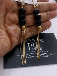 Elegant Black Beaded Dangle Earrings