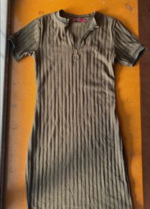 Olive Green Ribbed Bodycon Dress