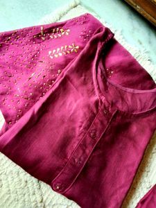 Maroon Beaded Kurta Set