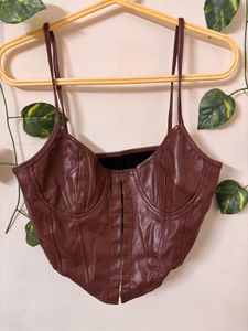 Brown Faux Leather Corset Top