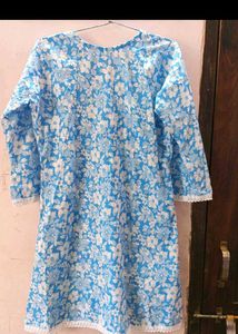 White Blue Floral Kurta.