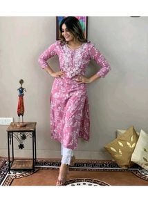 Pink Floral Embroidered Kurti Set Kurt For Women