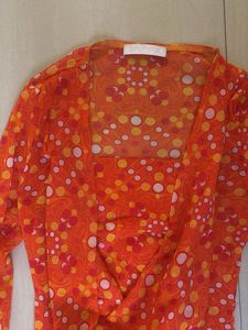Orange cowl neck Printed Top