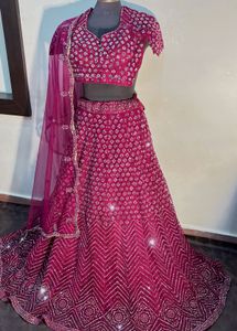 💖 Pink &amp; Burgundy Full Mirror Work Lehenga – For