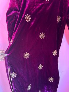 Purple Velvet Kurta Set