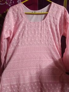 Pink Embroidered chikankari Kurta